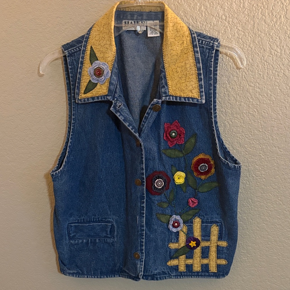 Haiks Vintage Blue Denim Vest with Floral Accents